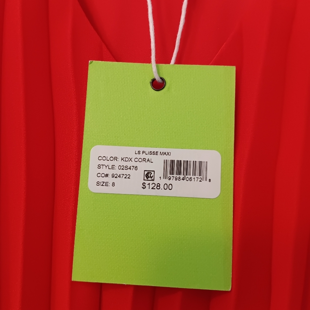Sam Edelman Chiffon V-Neck Long Sleeve Pleated A-Line Midi Dress In Color Red - Picture 4 of 5